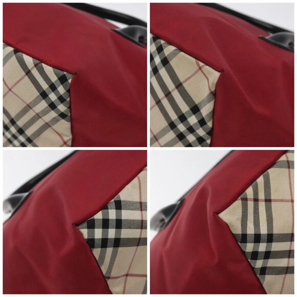 BURBERRY Nova Check Blue Label Hand Bag Nylon Red Silver Auth hs1715 - Picture 14 of 16